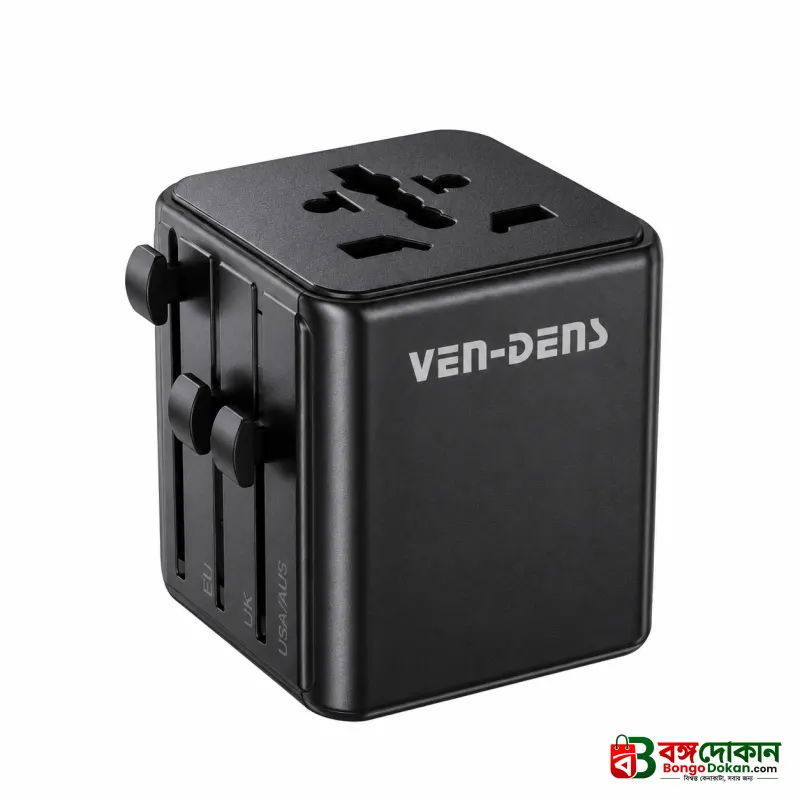 VEN-DENS 4-in-1 Universal Travel Adapter – 2500W Fast Charging All-in-One World Travel Plug with EU, AU, UK, US Pins & Child Safety Shutter - বাংলাদেশে সেরা দাম ও স্পেসিফিকেশন - গ্যালারি