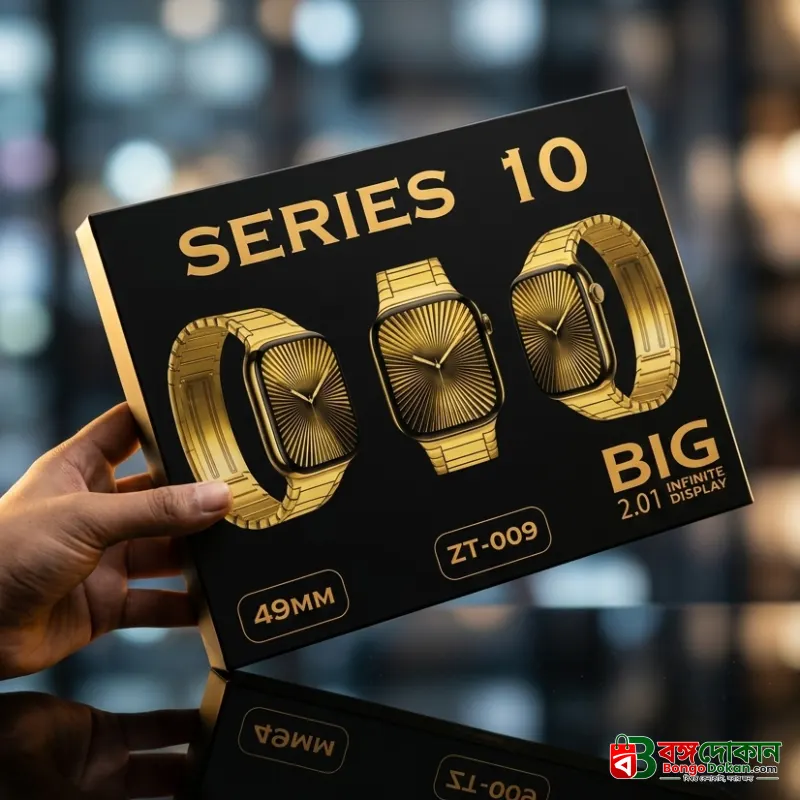 ZT-009 Series 10 Golden Edition Smartwatch (7-in-1 Combo) – 49mm Bold Case, 2.01" Infinite Display, Bluetooth Calling, 7 Interchangeable Straps (Metal Chain & Silicon) & Wireless Charging - বাংলাদেশে সেরা দাম ও স্মার্ট ফিচার - গ্যালারি
